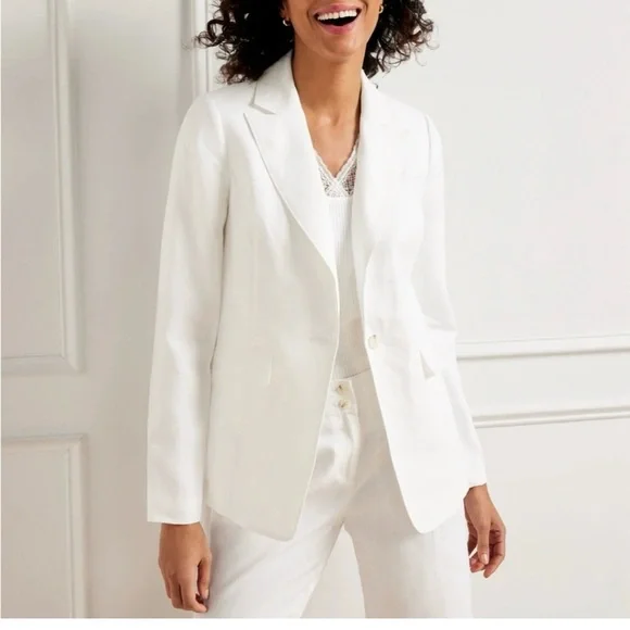 NWOT Tailored Seaming Linen Blazer in 100% Linen White 12 Office Professional - Picture 3 of 16
